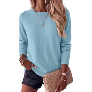 image:imageANRABESS Womens Crewneck Long Sleeve Knit Sweater  Soft Lightweight Loose Fit Basic Pullover TopsCasual OfficeLayering Daily WearFall Winter OutfitsLight Blue