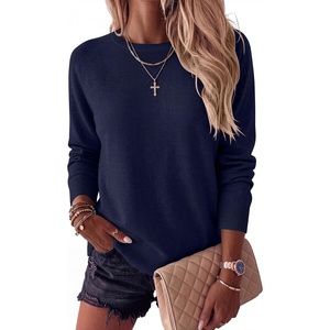 image:imageANRABESS Womens Crewneck Long Sleeve Knit Sweater  Soft Lightweight Loose Fit Basic Pullover TopsCasual OfficeLayering Daily WearFall Winter OutfitsNavy Blue