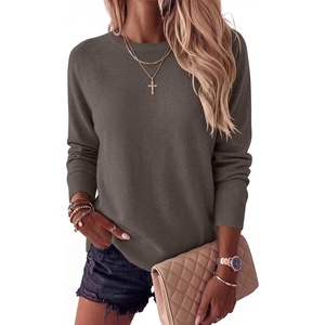 image:imageANRABESS Womens Crewneck Long Sleeve Knit Sweater  Soft Lightweight Loose Fit Basic Pullover TopsCasual OfficeLayering Daily WearFall Winter OutfitsNutmeg