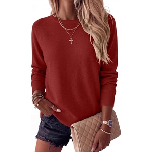image:imageANRABESS Womens Crewneck Long Sleeve Knit Sweater  Soft Lightweight Loose Fit Basic Pullover TopsCasual OfficeLayering Daily WearFall Winter OutfitsRed