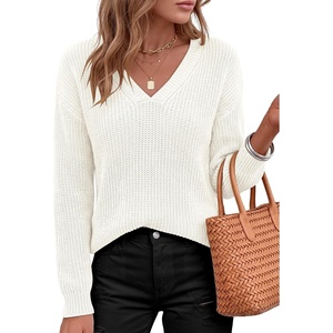 image:imageANRABESS Womens Fall V Neck Sweater Long Sleeve Knit Tops  2026 Cozy Spilt Hem Tunic Dressy Casual Clothing Soft Warm Classic Pullover Trendy Winter OutfitsWhite