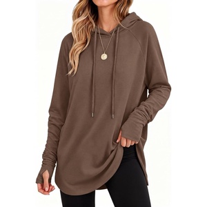 image:imageANRABESS Womens Hoodies Long Sleeve Loose Fit Tunic Tops  Drawstring Fleece Sweatshirts with Thumb Hole Soft Comfy Lightweight Casual Daily Travel Wear Fall Winter OutfitsBrown