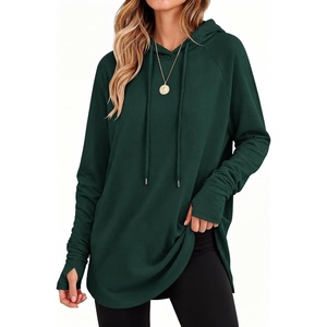 image:imageANRABESS Womens Hoodies Long Sleeve Loose Fit Tunic Tops  Drawstring Fleece Sweatshirts with Thumb Hole Soft Comfy Lightweight Casual Daily Travel Wear Fall Winter OutfitsDark Green