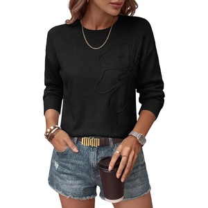 image:imageANRABESS Womens Long Sleeve Crewneck Floral Knit Fall Sweaters  Cute 3D Flower Sweater Soft Cozy Warm Trendy Pullover Top Dressy Casual Work Wear Travel Vacation Outfits Winter ClothesBlack
