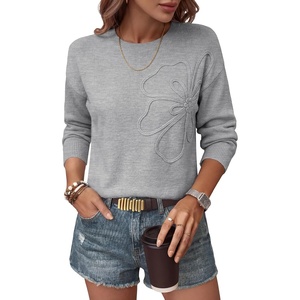 image:imageANRABESS Womens Long Sleeve Crewneck Floral Knit Fall Sweaters  Cute 3D Flower Sweater Soft Cozy Warm Trendy Pullover Top Dressy Casual Work Wear Travel Vacation Outfits Winter ClothesGrey