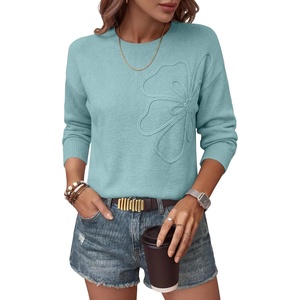 image:imageANRABESS Womens Long Sleeve Crewneck Floral Knit Fall Sweaters  Cute 3D Flower Sweater Soft Cozy Warm Trendy Pullover Top Dressy Casual Work Wear Travel Vacation Outfits Winter ClothesBlue