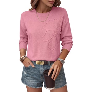 image:imageANRABESS Womens Long Sleeve Crewneck Floral Knit Fall Sweaters  Cute 3D Flower Sweater Soft Cozy Warm Trendy Pullover Top Dressy Casual Work Wear Travel Vacation Outfits Winter ClothesPink
