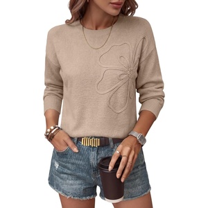 image:imageANRABESS Womens Long Sleeve Crewneck Floral Knit Fall Sweaters  Cute 3D Flower Sweater Soft Cozy Warm Trendy Pullover Top Dressy Casual Work Wear Travel Vacation Outfits Winter ClothesKhaki