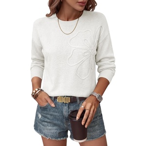 image:imageANRABESS Womens Long Sleeve Crewneck Floral Knit Fall Sweaters  Cute 3D Flower Sweater Soft Cozy Warm Trendy Pullover Top Dressy Casual Work Wear Travel Vacation Outfits Winter ClothesWhite