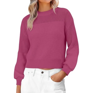 image:imageANRABESS Womens Long Sleeve Sweaters Cropped Crew Neck  Soft Warm Cozy Chunky RibbedCasual Cozy Comfy Pullover Tops Fall Winter Daily Wear Outfits ClothesHot Pink