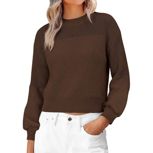 image:imageANRABESS Womens Long Sleeve Sweaters Cropped Crew Neck  Soft Warm Cozy Chunky RibbedCasual Cozy Comfy Pullover Tops Fall Winter Daily Wear Outfits ClothesCoffe