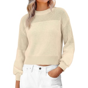 image:imageANRABESS Womens Long Sleeve Sweaters Cropped Crew Neck  Soft Warm Cozy Chunky RibbedCasual Cozy Comfy Pullover Tops Fall Winter Daily Wear Outfits ClothesAlmond