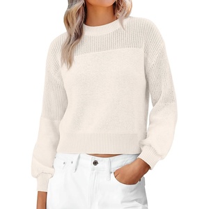 image:imageANRABESS Womens Long Sleeve Sweaters Cropped Crew Neck  Soft Warm Cozy Chunky RibbedCasual Cozy Comfy Pullover Tops Fall Winter Daily Wear Outfits ClothesWhite