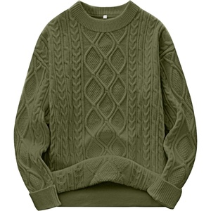 image:imageANRABESS Womens Oversized Cable Knitted Sweater Fall Outfits  Chunky Soft PulloverCrew Neck Long Sleeve Loose FitClassic Cute Vintage 90s StyleWarm Comfort Travel Winter ClothesArmy Green