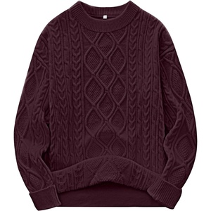 image:imageANRABESS Womens Oversized Cable Knitted Sweater Fall Outfits  Chunky Soft PulloverCrew Neck Long Sleeve Loose FitClassic Cute Vintage 90s StyleWarm Comfort Travel Winter ClothesWine Red