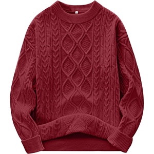 image:imageANRABESS Womens Oversized Cable Knitted Sweater Fall Outfits  Chunky Soft PulloverCrew Neck Long Sleeve Loose FitClassic Cute Vintage 90s StyleWarm Comfort Travel Winter ClothesDeep Red