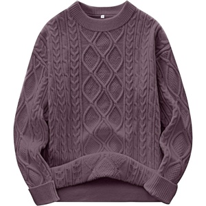 image:imageANRABESS Womens Oversized Cable Knitted Sweater Fall Outfits  Chunky Soft PulloverCrew Neck Long Sleeve Loose FitClassic Cute Vintage 90s StyleWarm Comfort Travel Winter ClothesPurple