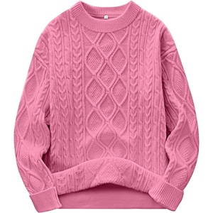 image:imageANRABESS Womens Oversized Cable Knitted Sweater Fall Outfits  Chunky Soft PulloverCrew Neck Long Sleeve Loose FitClassic Cute Vintage 90s StyleWarm Comfort Travel Winter ClothesPink