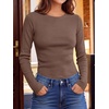 image:imageANRABESS Long Sleeve Shirts for Women Waffle Knit Tops  Crew Neck Slim Fitted TShirtsFall Lightweight SweaterSoft Basic TeeCasual Going Out OutfitsWork Everyday Wear ClothingRed Brown