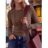 image:imageANRABESS Long Sleeve Shirts for Women Waffle Knit Tops  Crew Neck Slim Fitted TShirtsFall Lightweight SweaterSoft Basic TeeCasual Going Out OutfitsWork Everyday Wear ClothingRed Brown