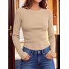 image:imageANRABESS Long Sleeve Shirts for Women Waffle Knit Tops  Crew Neck Slim Fitted TShirtsFall Lightweight SweaterSoft Basic TeeCasual Going Out OutfitsWork Everyday Wear ClothingLight Brown