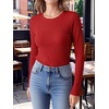 image:imageANRABESS Long Sleeve Shirts for Women Waffle Knit Tops  Crew Neck Slim Fitted TShirtsFall Lightweight SweaterSoft Basic TeeCasual Going Out OutfitsWork Everyday Wear ClothingBright Red
