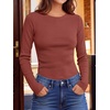 image:imageANRABESS Long Sleeve Shirts for Women Waffle Knit Tops  Crew Neck Slim Fitted TShirtsFall Lightweight SweaterSoft Basic TeeCasual Going Out OutfitsWork Everyday Wear ClothingBirck Red