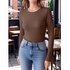 image:imageANRABESS Long Sleeve Shirts for Women Waffle Knit Tops  Crew Neck Slim Fitted TShirtsFall Lightweight SweaterSoft Basic TeeCasual Going Out OutfitsWork Everyday Wear ClothingRed Brown