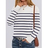 image:imageANRABESS Sweaters for Women Long Sleeve Lightweight Crewneck Soft Basic Knit Loose Fit Pullover Top 2026 Fall Trendy OutfitsWhite Navy Blue