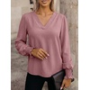 image:imageANRABESS Womens Business Casual Blouses Long Sleeve Tops  V Neck Puff Sleeve Smocked Cuff Shirts Soft Breathable Dressy Elegant Office Work Outfits Fall Spring ClothesDusty Rose