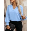 image:imageANRABESS Womens Business Casual Blouses Long Sleeve Tops  V Neck Puff Sleeve Smocked Cuff Shirts Soft Breathable Dressy Elegant Office Work Outfits Fall Spring ClothesBright Bblue
