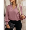 image:imageANRABESS Womens Business Casual Blouses Long Sleeve Tops  V Neck Puff Sleeve Smocked Cuff Shirts Soft Breathable Dressy Elegant Office Work Outfits Fall Spring ClothesDusty Rose