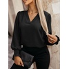 image:imageANRABESS Womens Business Casual Blouses Long Sleeve Tops  V Neck Puff Sleeve Smocked Cuff Shirts Soft Breathable Dressy Elegant Office Work Outfits Fall Spring ClothesBlack