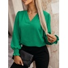 image:imageANRABESS Womens Business Casual Blouses Long Sleeve Tops  V Neck Puff Sleeve Smocked Cuff Shirts Soft Breathable Dressy Elegant Office Work Outfits Fall Spring ClothesGreen