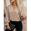image:imageANRABESS Womens Business Casual Blouses Long Sleeve Tops  V Neck Puff Sleeve Smocked Cuff Shirts Soft Breathable Dressy Elegant Office Work Outfits Fall Spring ClothesYellow Khaki
