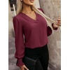 image:imageANRABESS Womens Business Casual Blouses Long Sleeve Tops  V Neck Puff Sleeve Smocked Cuff Shirts Soft Breathable Dressy Elegant Office Work Outfits Fall Spring ClothesBurgundy Wine Red