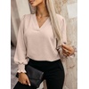image:imageANRABESS Womens Business Casual Blouses Long Sleeve Tops  V Neck Puff Sleeve Smocked Cuff Shirts Soft Breathable Dressy Elegant Office Work Outfits Fall Spring ClothesParchment