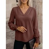 image:imageANRABESS Womens Business Casual Blouses Long Sleeve Tops  V Neck Puff Sleeve Smocked Cuff Shirts Soft Breathable Dressy Elegant Office Work Outfits Fall Spring ClothesCoffee