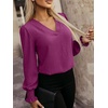 image:imageANRABESS Womens Business Casual Blouses Long Sleeve Tops  V Neck Puff Sleeve Smocked Cuff Shirts Soft Breathable Dressy Elegant Office Work Outfits Fall Spring ClothesPurple Red