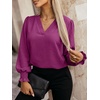 image:imageANRABESS Womens Business Casual Blouses Long Sleeve Tops  V Neck Puff Sleeve Smocked Cuff Shirts Soft Breathable Dressy Elegant Office Work Outfits Fall Spring ClothesPurple Red