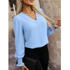 image:imageANRABESS Womens Business Casual Blouses Long Sleeve Tops  V Neck Puff Sleeve Smocked Cuff Shirts Soft Breathable Dressy Elegant Office Work Outfits Fall Spring ClothesBright Bblue