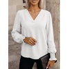 image:imageANRABESS Womens Business Casual Blouses Long Sleeve Tops  V Neck Puff Sleeve Smocked Cuff Shirts Soft Breathable Dressy Elegant Office Work Outfits Fall Spring ClothesWhite