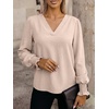 image:imageANRABESS Womens Business Casual Blouses Long Sleeve Tops  V Neck Puff Sleeve Smocked Cuff Shirts Soft Breathable Dressy Elegant Office Work Outfits Fall Spring ClothesParchment
