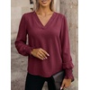 image:imageANRABESS Womens Business Casual Blouses Long Sleeve Tops  V Neck Puff Sleeve Smocked Cuff Shirts Soft Breathable Dressy Elegant Office Work Outfits Fall Spring ClothesBurgundy Wine Red