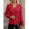 image:imageANRABESS Womens Business Casual Blouses Long Sleeve Tops  V Neck Puff Sleeve Smocked Cuff Shirts Soft Breathable Dressy Elegant Office Work Outfits Fall Spring ClothesRed