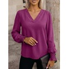 image:imageANRABESS Womens Business Casual Blouses Long Sleeve Tops  V Neck Puff Sleeve Smocked Cuff Shirts Soft Breathable Dressy Elegant Office Work Outfits Fall Spring ClothesPurple Red
