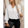 image:imageANRABESS Womens Business Casual Blouses Long Sleeve Tops  V Neck Puff Sleeve Smocked Cuff Shirts Soft Breathable Dressy Elegant Office Work Outfits Fall Spring ClothesWhite
