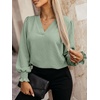 image:imageANRABESS Womens Business Casual Blouses Long Sleeve Tops  V Neck Puff Sleeve Smocked Cuff Shirts Soft Breathable Dressy Elegant Office Work Outfits Fall Spring ClothesLight Green
