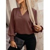image:imageANRABESS Womens Business Casual Blouses Long Sleeve Tops  V Neck Puff Sleeve Smocked Cuff Shirts Soft Breathable Dressy Elegant Office Work Outfits Fall Spring ClothesCoffee