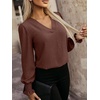image:imageANRABESS Womens Business Casual Blouses Long Sleeve Tops  V Neck Puff Sleeve Smocked Cuff Shirts Soft Breathable Dressy Elegant Office Work Outfits Fall Spring ClothesCoffee